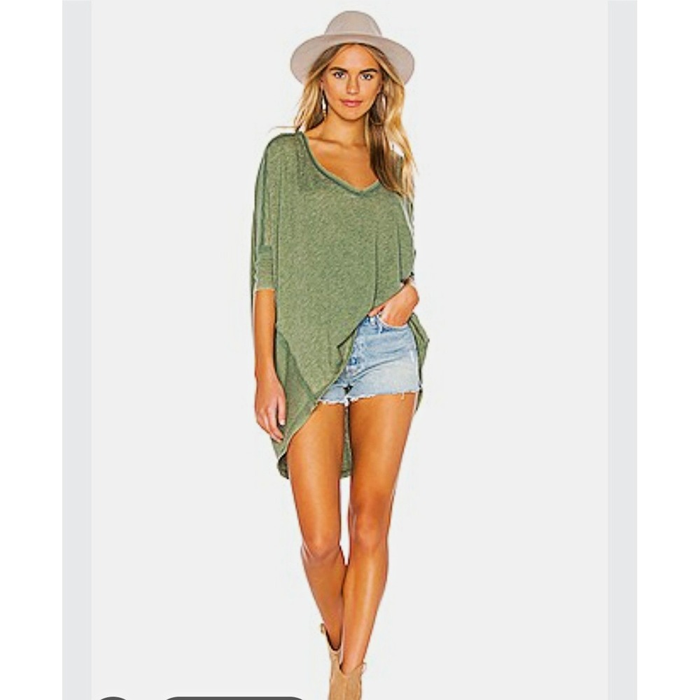 Free people Green Oversized Relaxed Knit Tunic Top Scoop Neck Dolman S